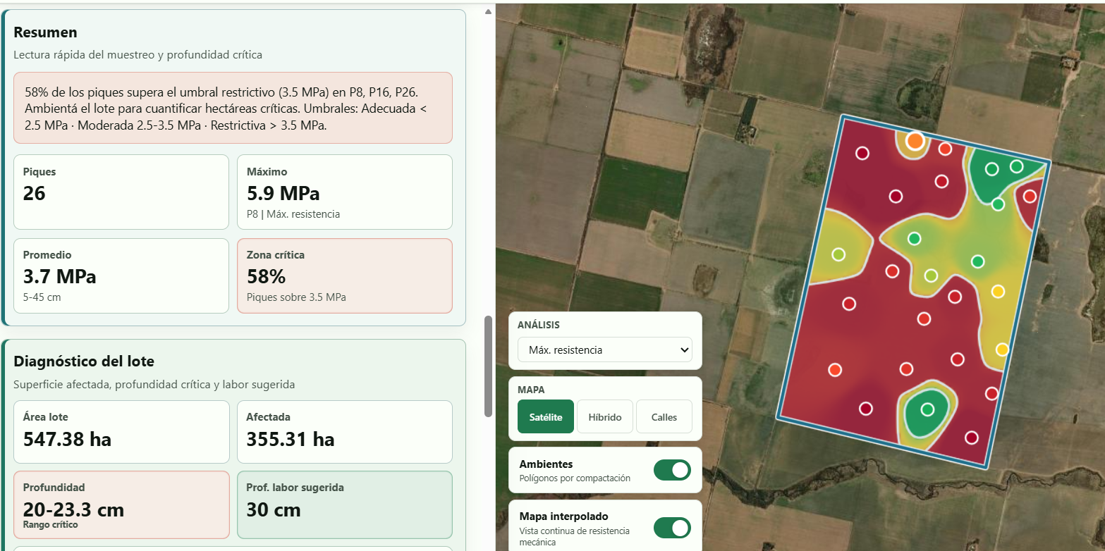 Visualización de ambientes agrícolas por MPa y exportación de polígonos